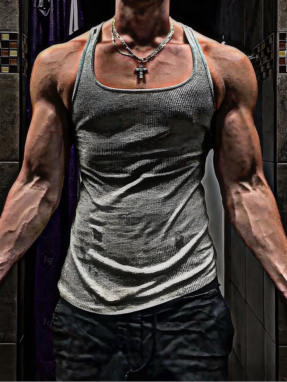 GECKO Men Grey Ribbed Tank Top Sleeveless Gym Shirt WIFE BEATER BODYBUILDER JOCK